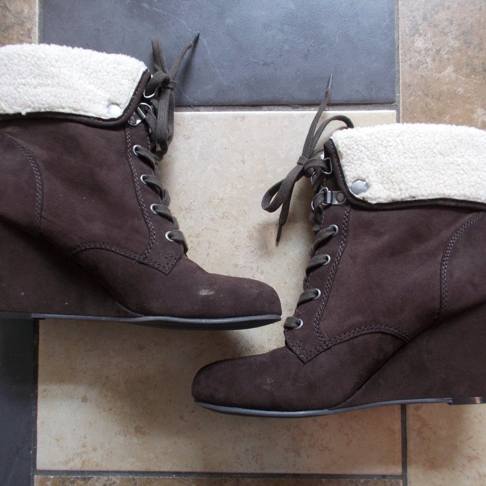 Fur Lined Suede Wedge Ankle Boots